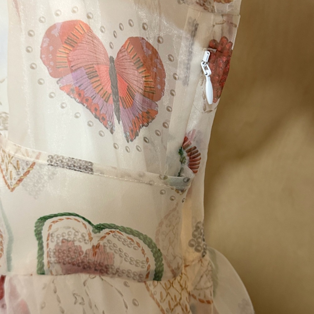 Farm Rio x Anthropologie Semi-Sheer Puff-Sleeve Mini Heart Dress White Small - Picture 9 of 9